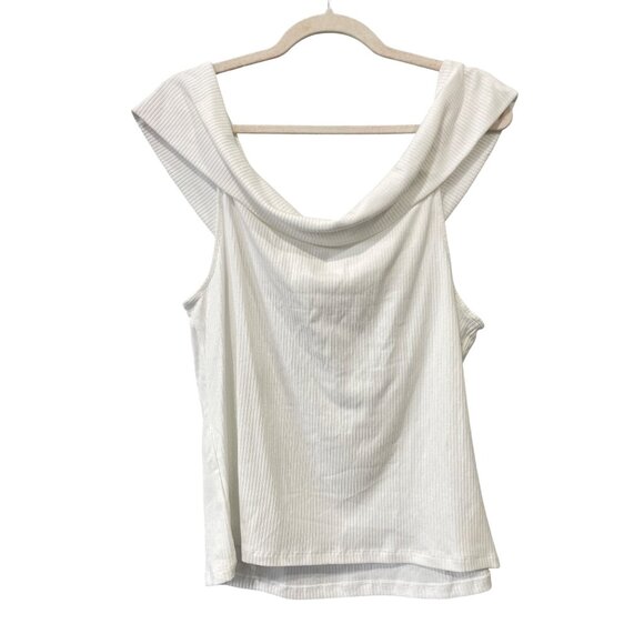 Old Navy Top Plus Size 2X Ribbed Off The Shoulder White Cotton Blend Minimalist - Picture 3 of 8